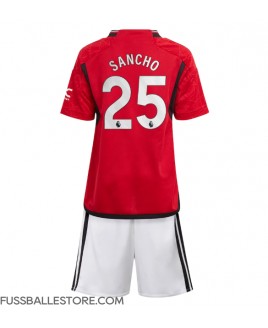 Günstige Manchester United Jadon Sancho #25 Heimtrikotsatz Kinder 2023-24 Kurzarm (+ Kurze Hosen)